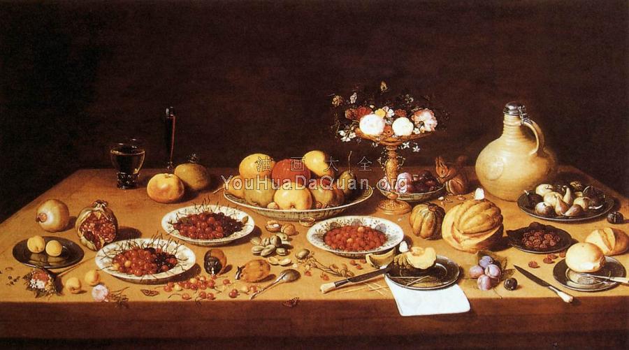 Still-Life on a Table with Fruit and Flowers - 简·凡·凯塞尔